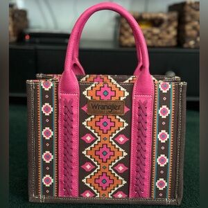 Wrangler Southwestern Print Cross Body Canvas Mini Tote in Hot Pink